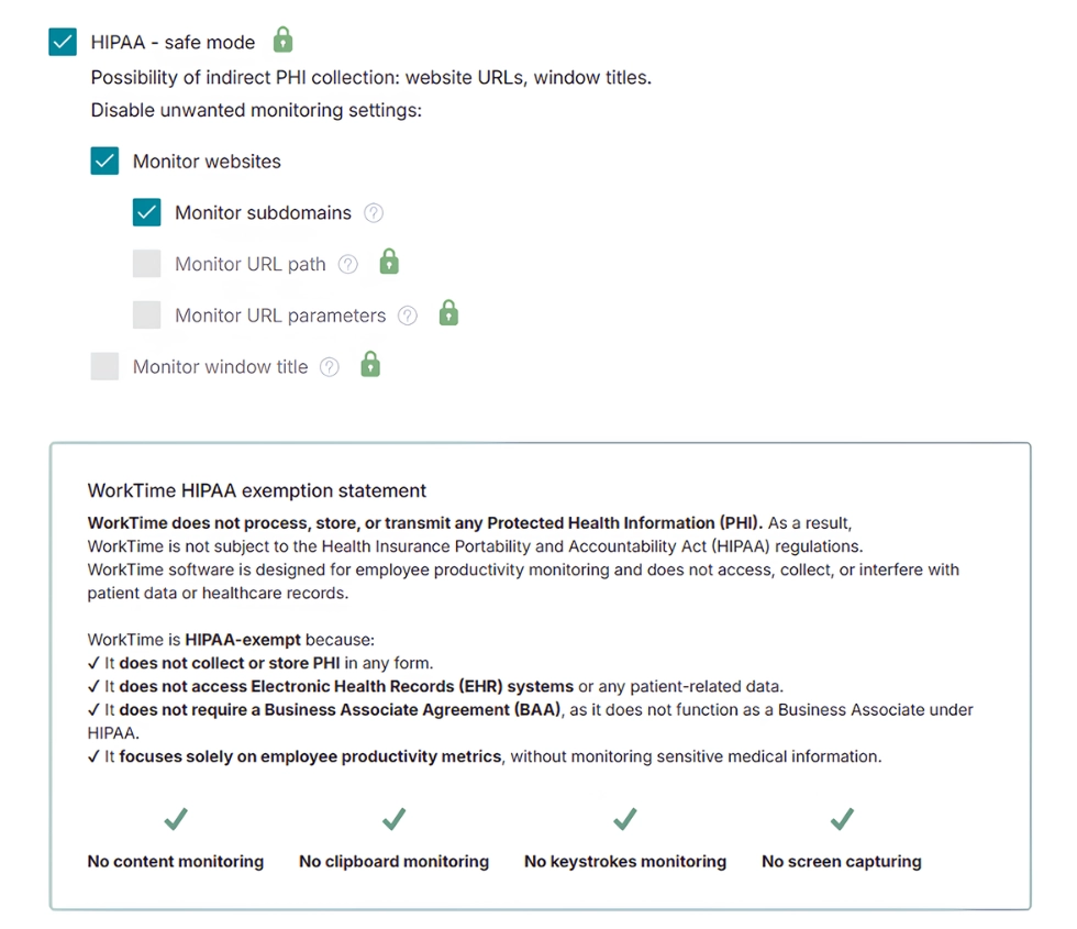 WorkTime with HIPAA-safe mode.