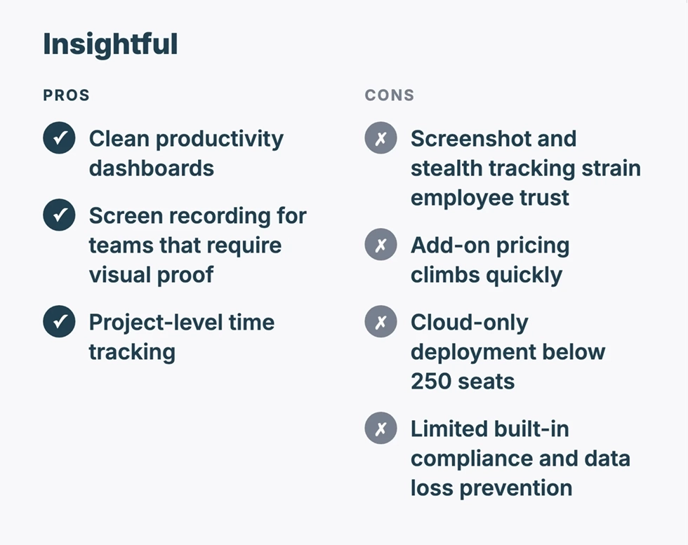 WorkTime's overview of Insightful pros and cons