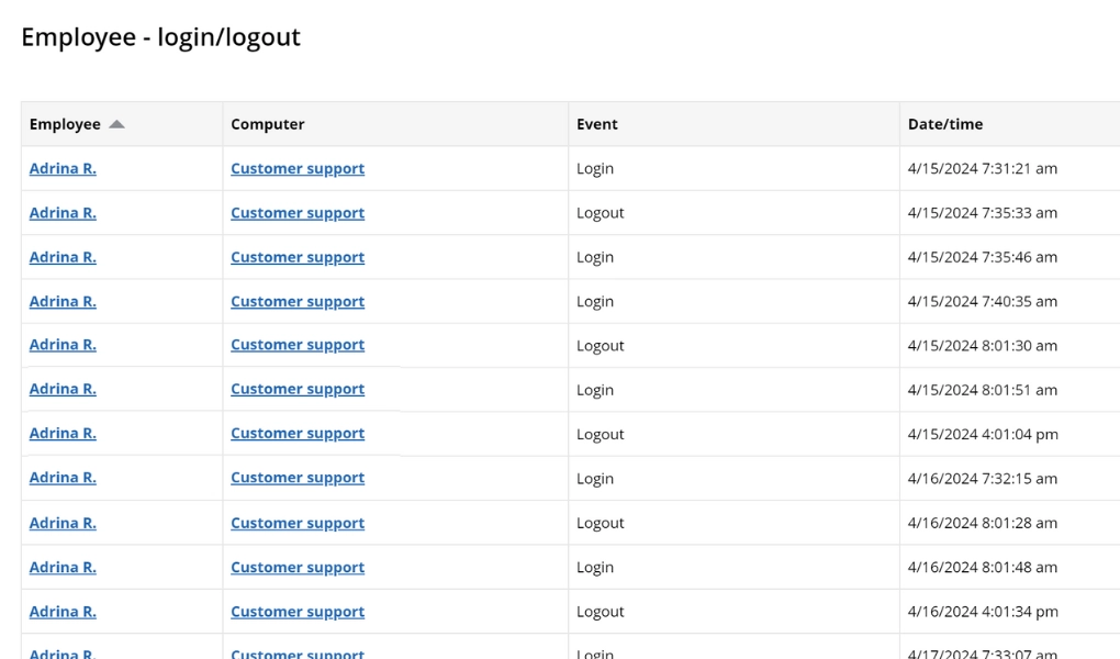 WorkTime tracks computer login, logout times and other events.