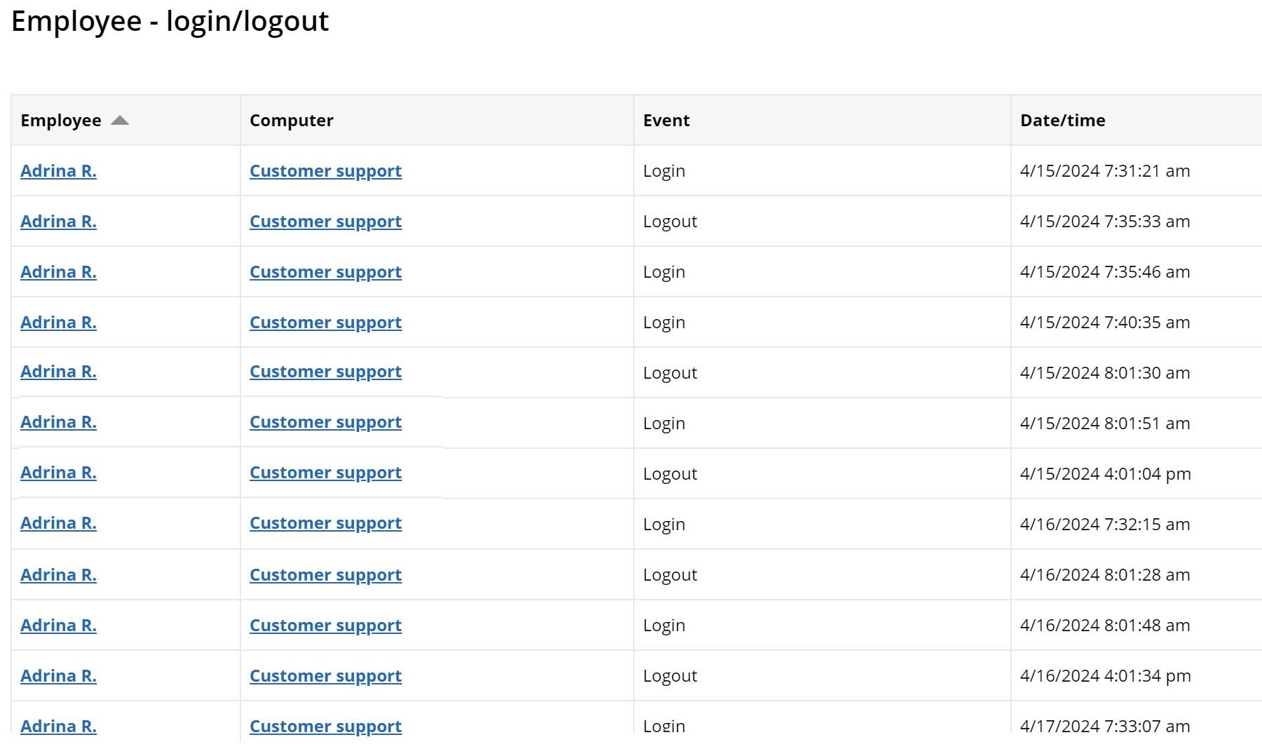 WorkTime tracks user login and logout