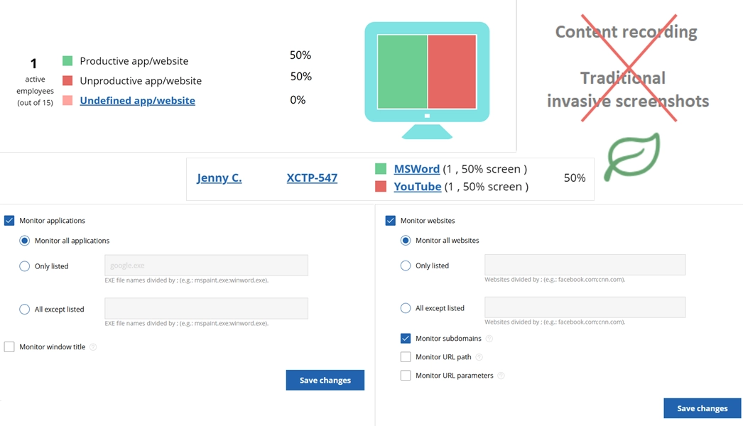 WorkTime non-invasive screen monitoring.